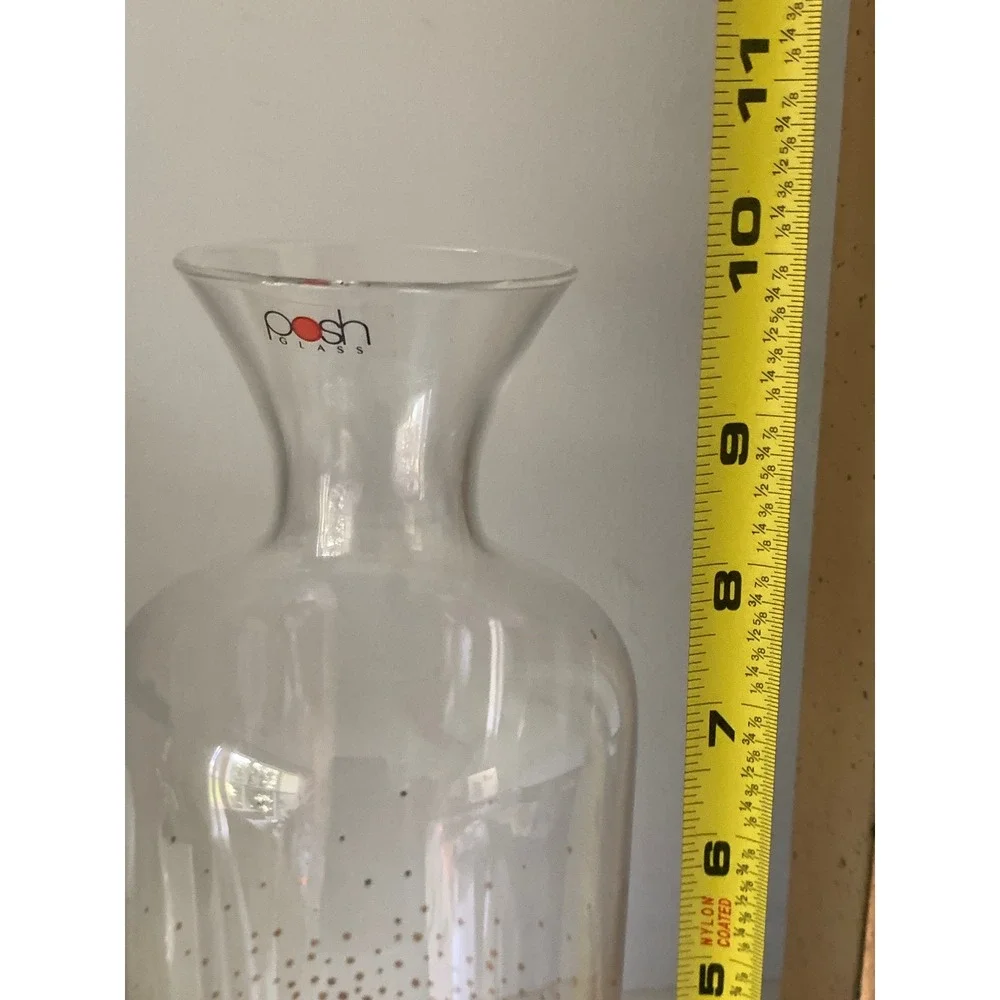 Posh Glass Gold Confetti Dot Carafe Vase Clear Gold Ombre Decanter 10.5 Inch